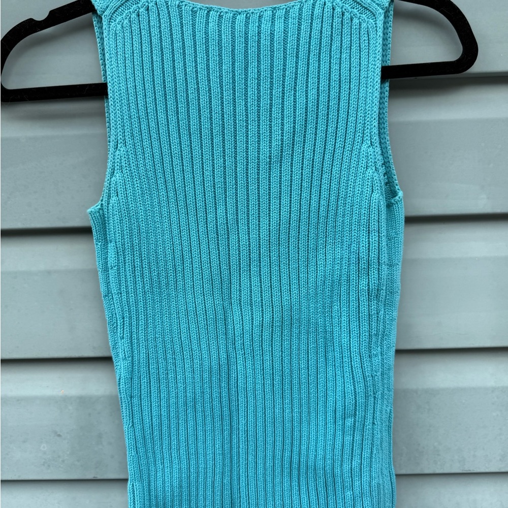 Express Turquoise Knit V-Neck Top - Picture 5 of 7